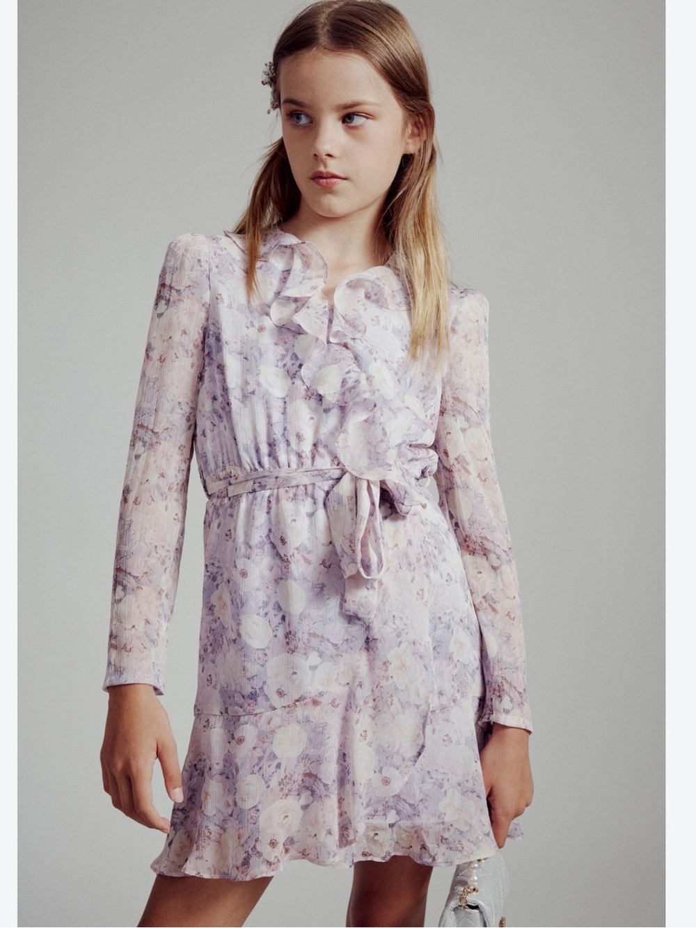 Bardot Lavender Floral Ruffle Wrap Dress